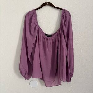 NWT Eloquii Women's Size 18 Purple Long Sleeve Sheer Blouse Top